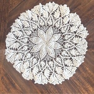 Handmade Crochet 22" Round Doily White Cottage Core Vintage Table Linen Decor